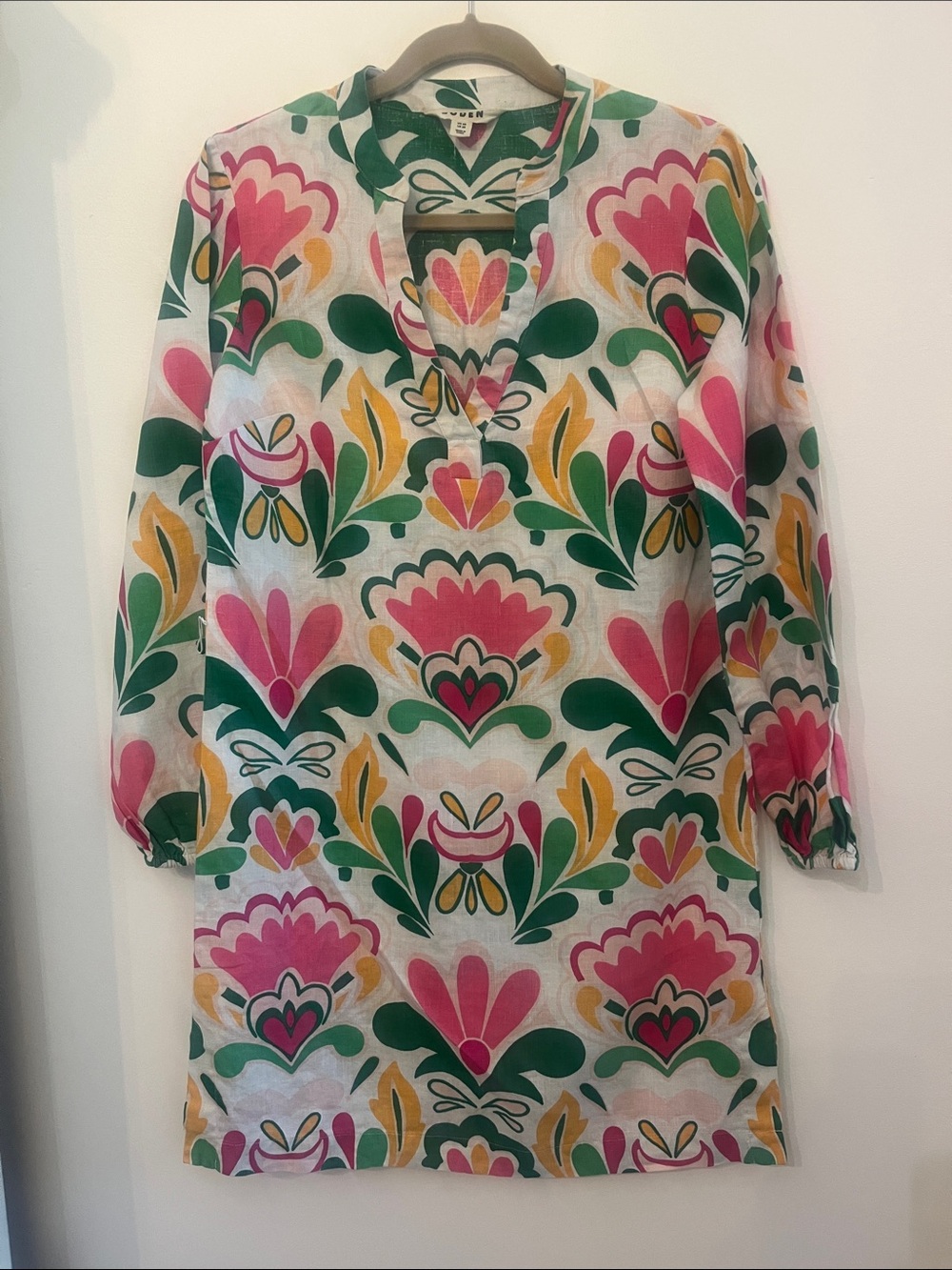 Boden Vibrant Floral Mini Dress in Pink, Green & Yellow - size 2R